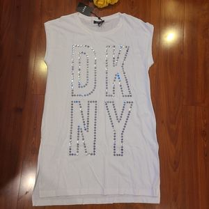 DKNY White Silver Logo Over Sized Medium Shirt**